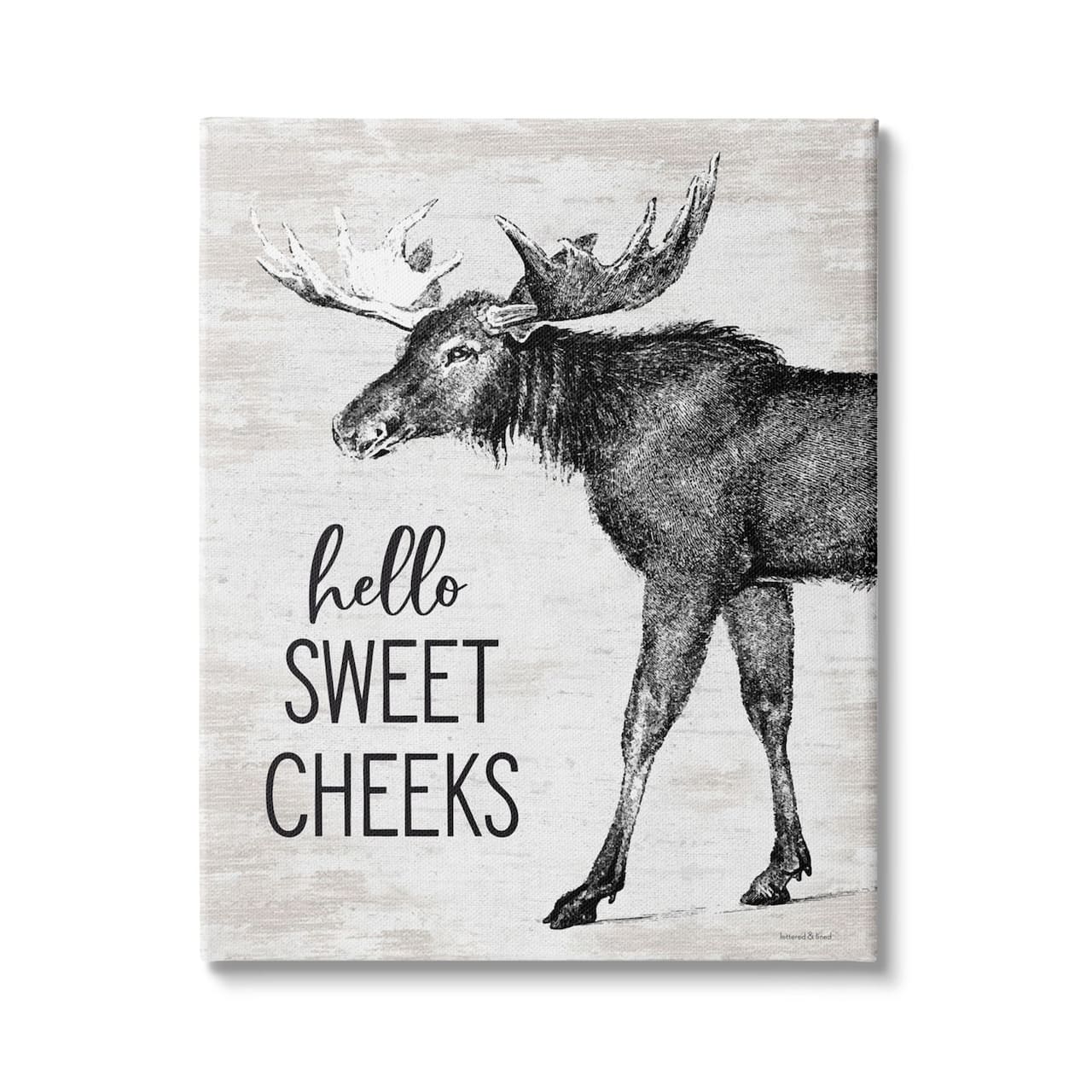 Stupell Industries Hello Sweet Cheeks Funny Bathroom Humor Rustic Moose Canvas Wall Art